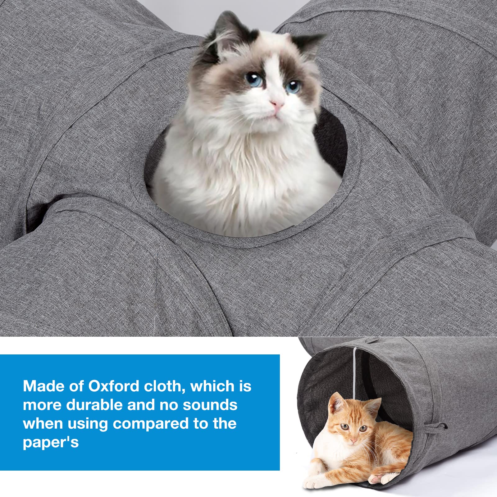 Ownpets cat tunnel with peep holes and hanging ball for curiosity.