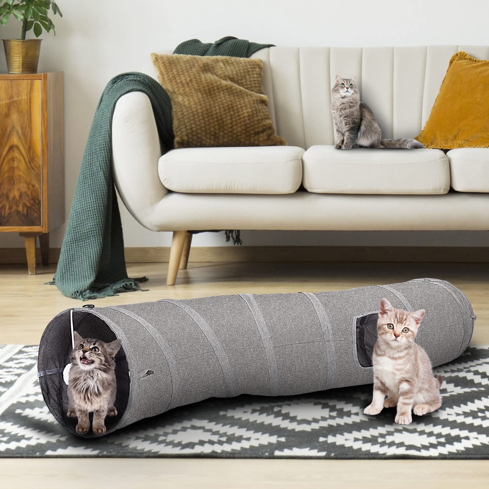 Interactive feather wand included for enhanced owner-pet interaction.