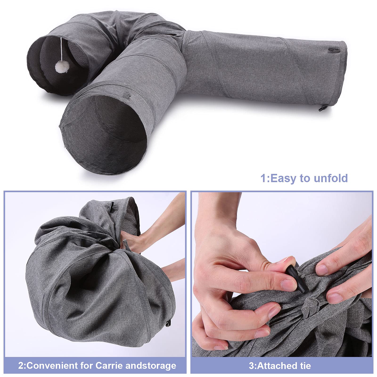 Ownpets cat tunnel with peep holes encourages popping in and out for curious cats.