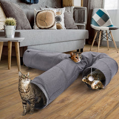 Ownpets cat tunnel with plush ball toy enhances interactive play and chase fun.