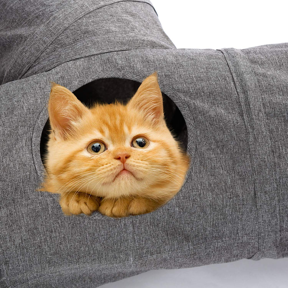 Ownpets cat tunnel plush ball engages cats with interactive play.
