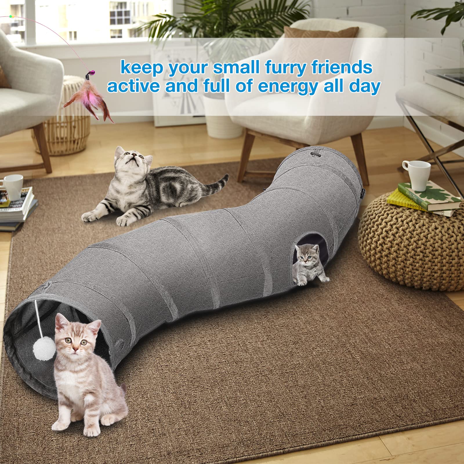 Ownpets cat tunnel features S-shape extendable design for roomy exploration.