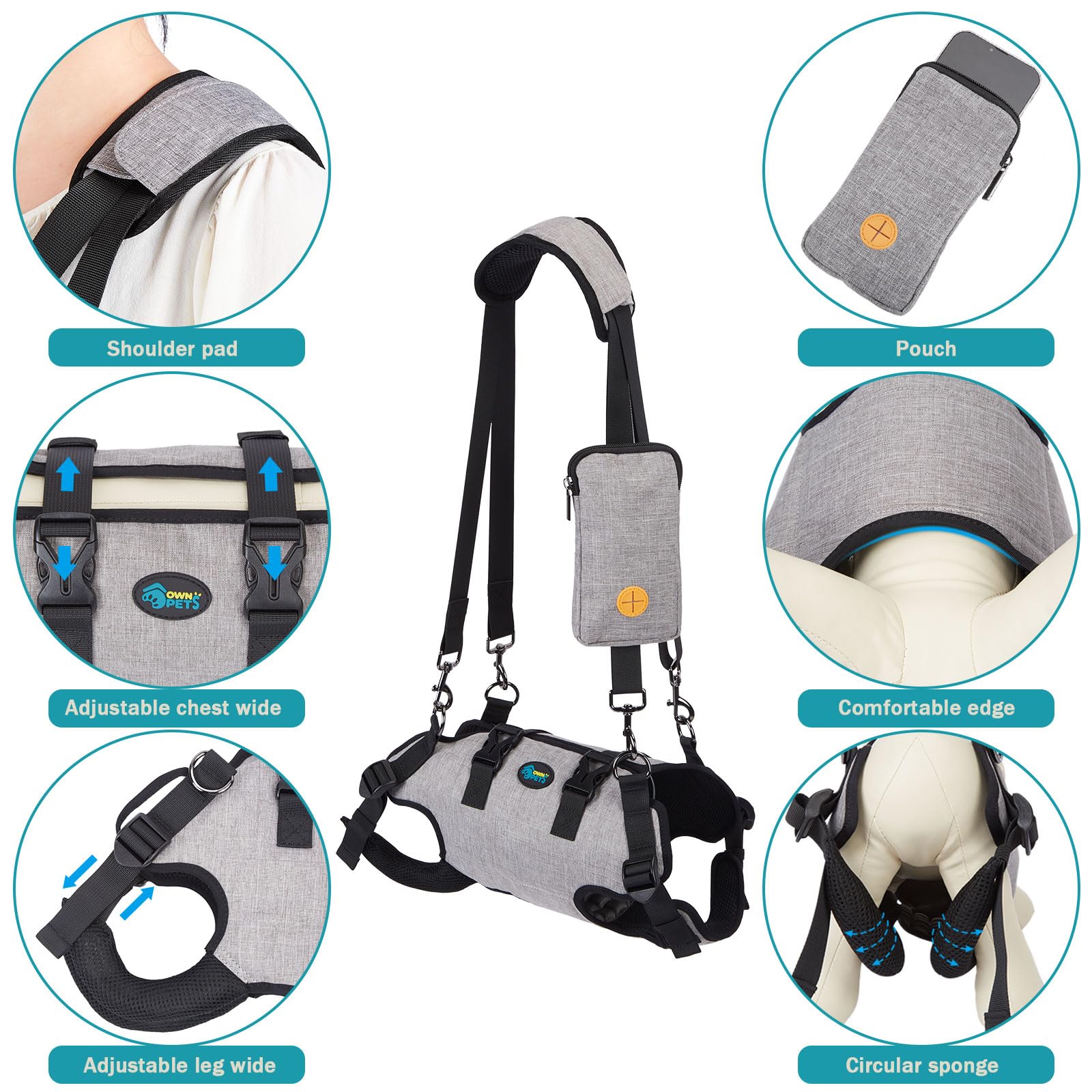 Ownpets Dog Sling Harness ample abdomen space ensures comfort for male dogs.