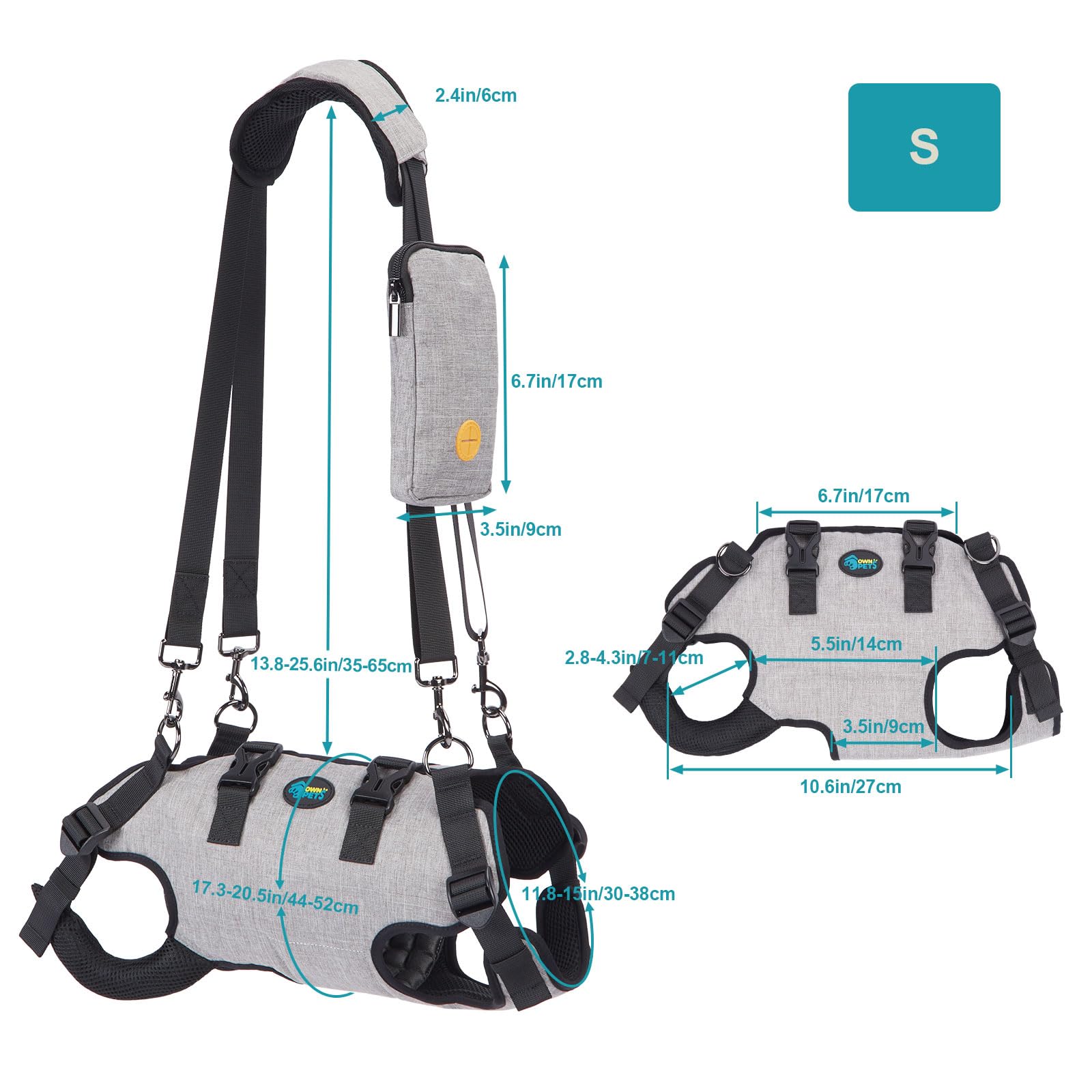 Ownpets Dog Sling Harness breathable mesh inner keeps pets cool.