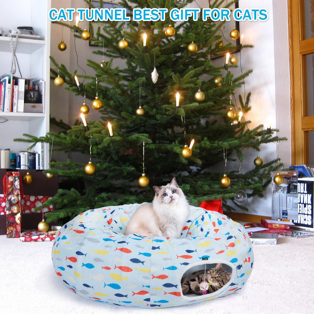 Ownpets donut cat bed plush blue — soft, durable resting spot for lounging.