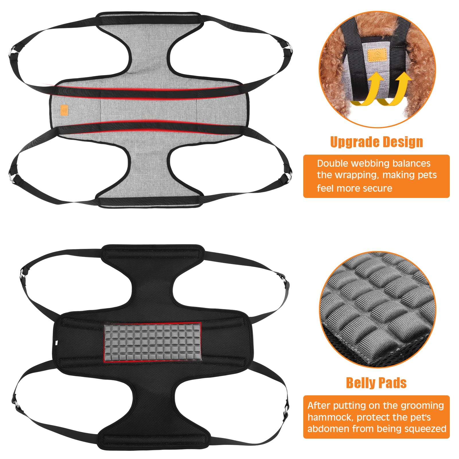 Ownpets 3D mesh closeup emphasizes breathable comfort during long grooming.
