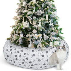 Ownpets large Christmas cat tunnel tree skirt showing festive décor and cozy hideaway under the tree