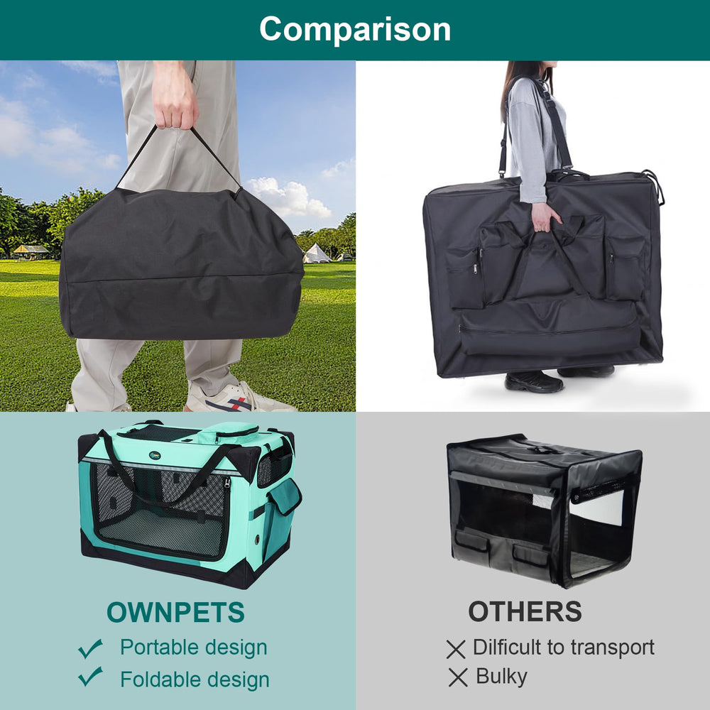 Ownpets leash-inside crate securely keeps your dog inside during travel.