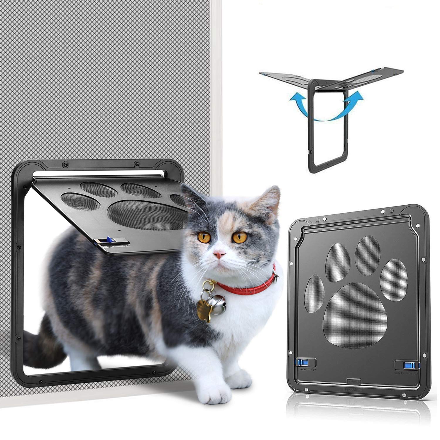 Ownpets Pet Screen Door front view: sleek black frame for easy pet access