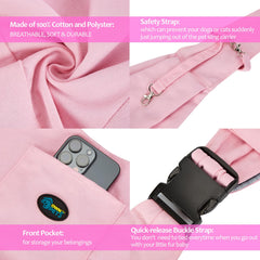 Ownpets pink pet sling carrier interior with small dog tucked in