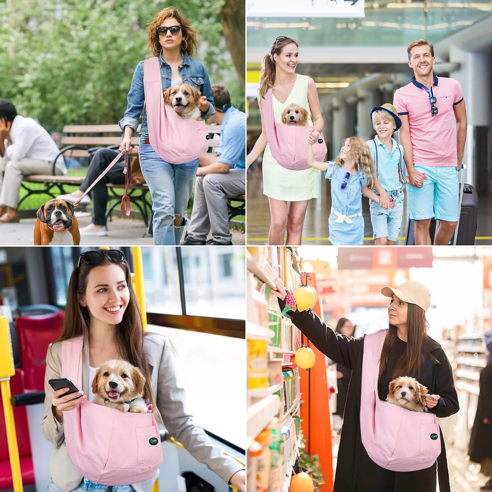 Ownpets pink pet sling carrier in use during outdoor walk
