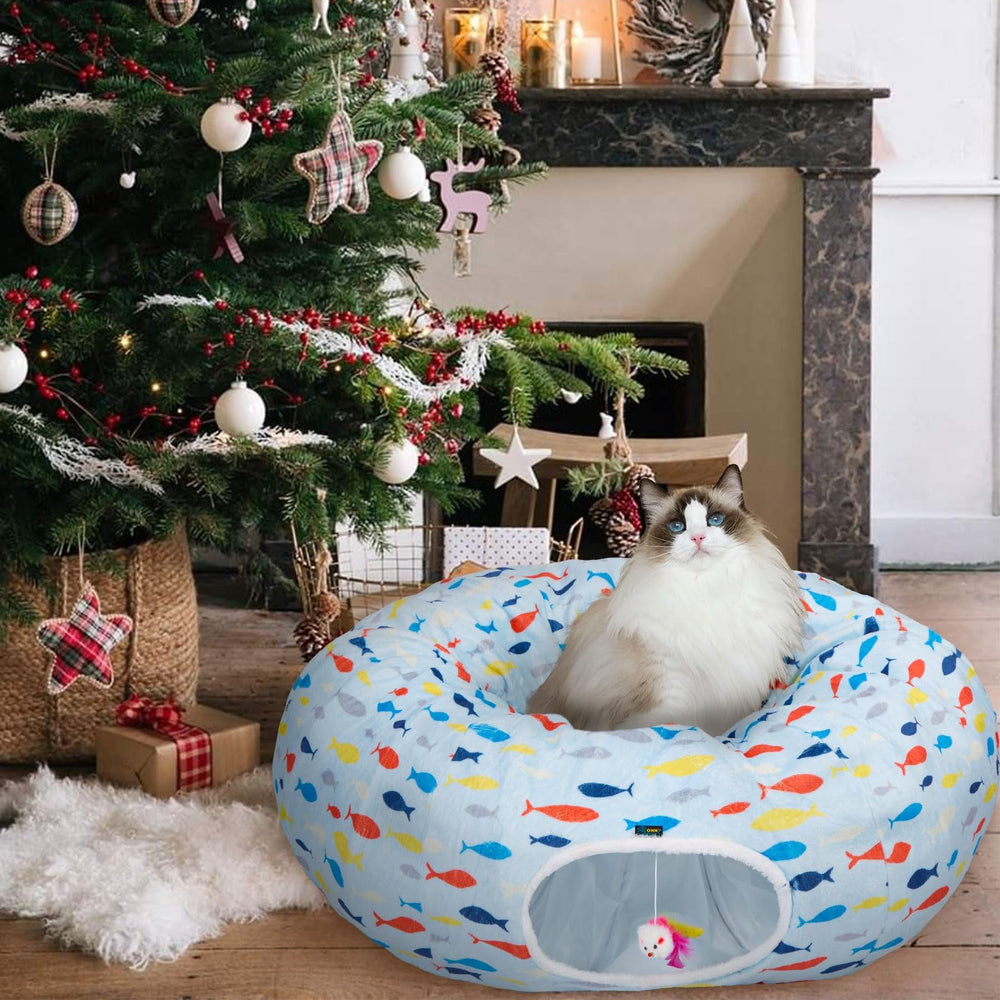 Ownpets spacious cat tunnel 37x37 inches blue — roomy comfort for naps and stretches.