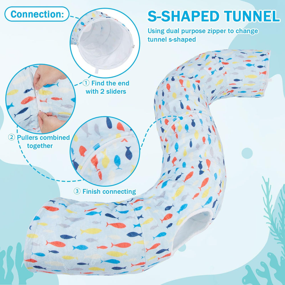 Ownpets versatile S-shaped tunnel blue — multiple play paths for active cats.