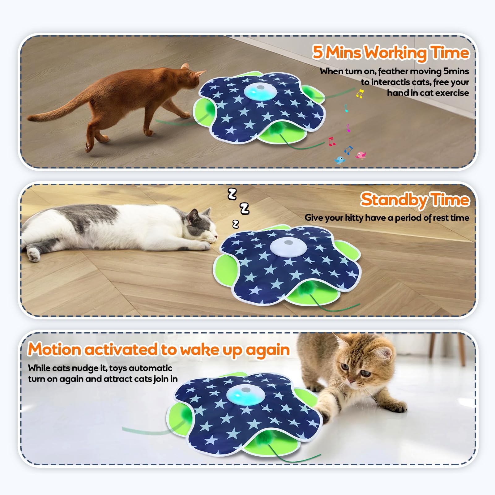 Oxawo cat toy LED flash feature enhances visual tracking during play