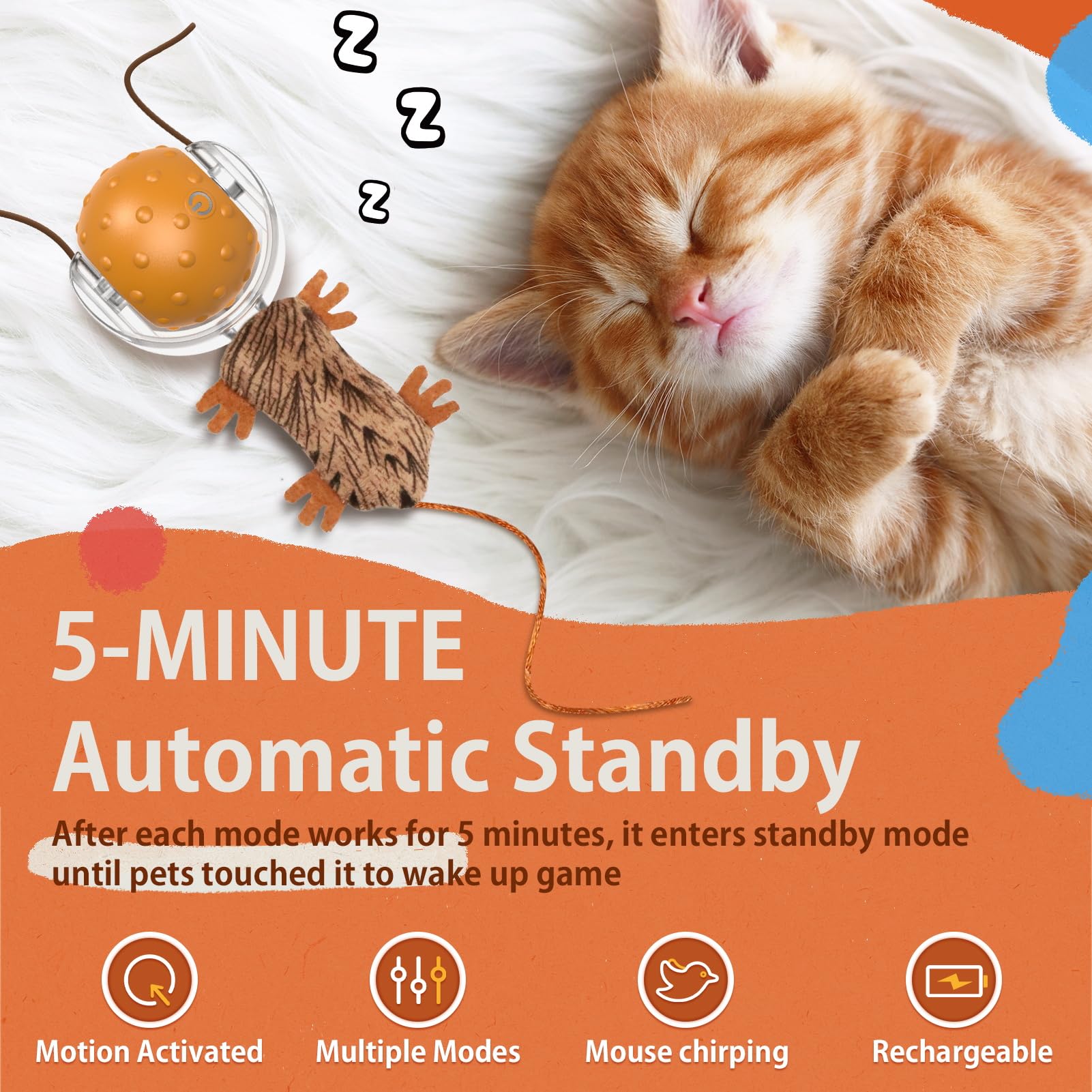 Oxawo ball with chirping mouse sound—attracts cats to chase and hunt.
