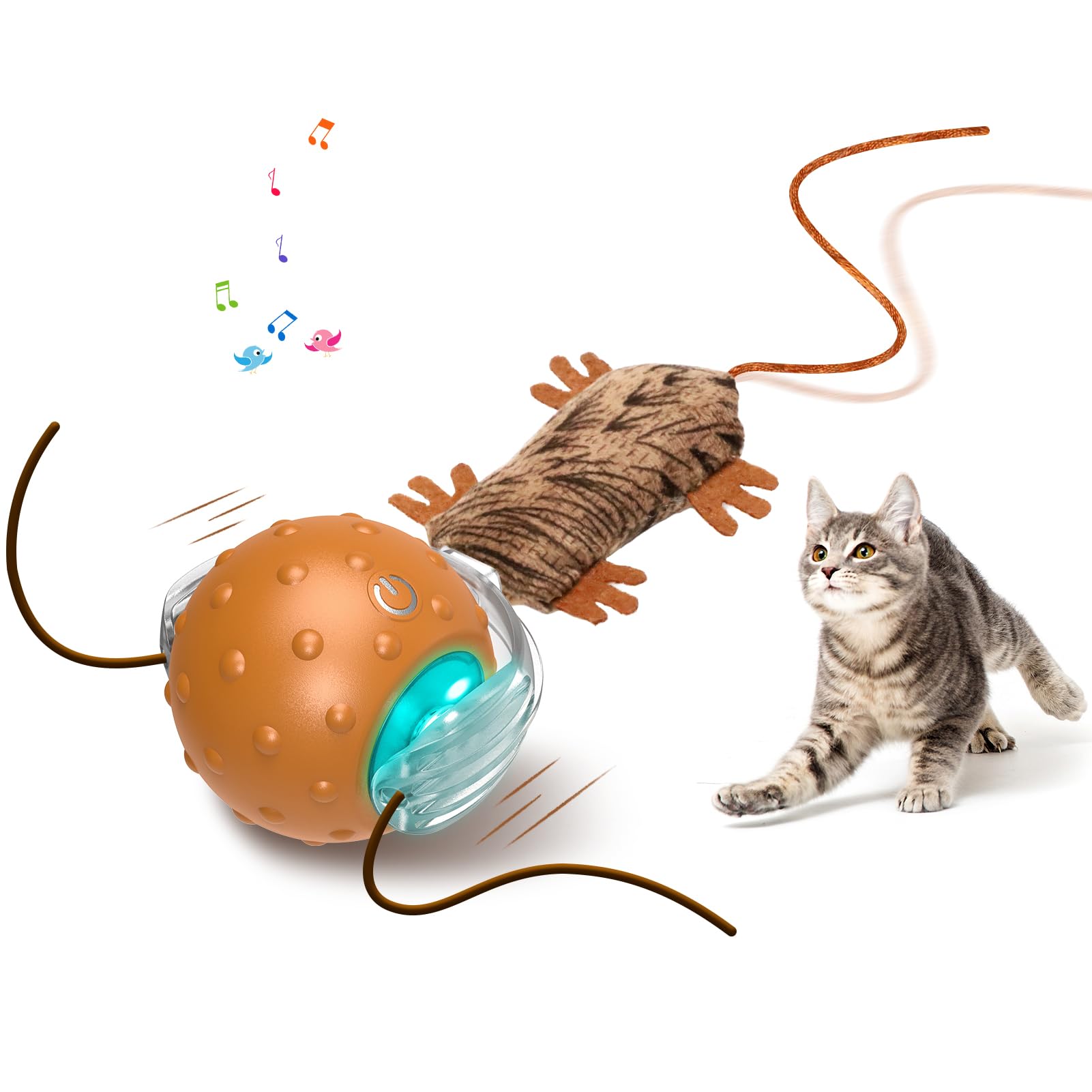 Oxawo self-rolling ball with mouse tails—front view, ideal for engaging, interactive play.
