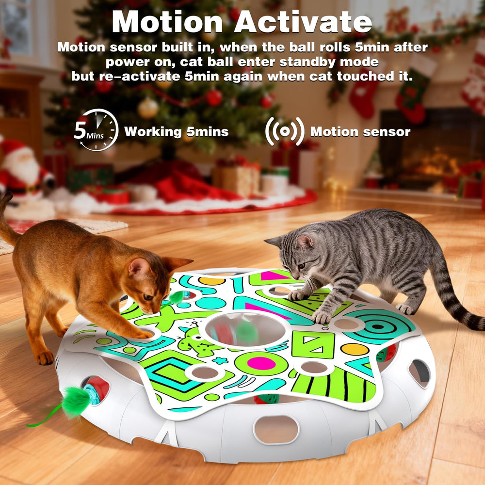Oxawo six-hole puzzle white lets cats reach and swat prey safely for interactive exercise.