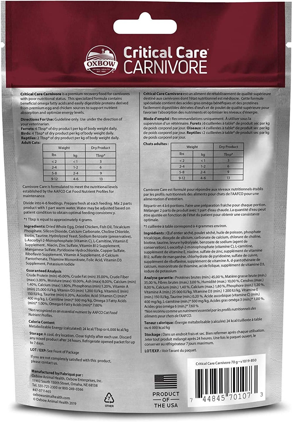 OXBOW Critical Care Carnivore ready-to-serve portions aid recovery in small pets.