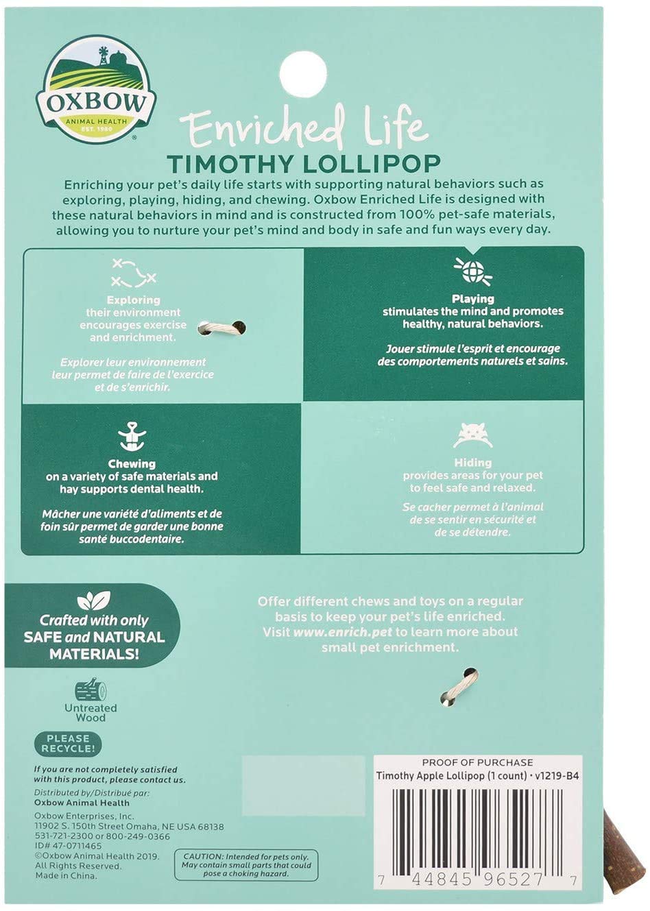 Oxbow Enriched Life Timothy Lollipop cupcake carrot supports natural chewing and playtime.