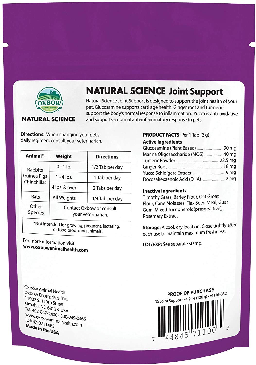 Oxbow Natural Science Joint Support wafers shown in-pack for daily supplementation.