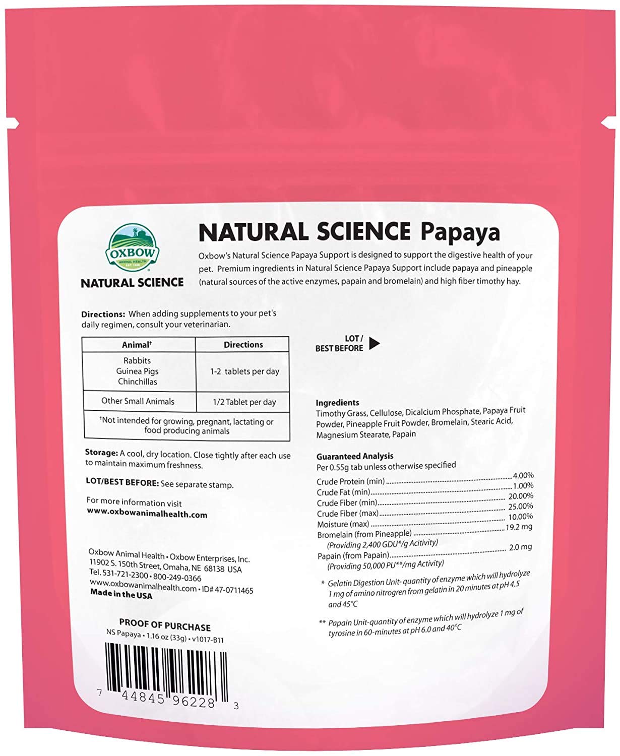 Oxbow Natural Science papaya wafers close-up reveals chewy texture aiding palatability for small pets