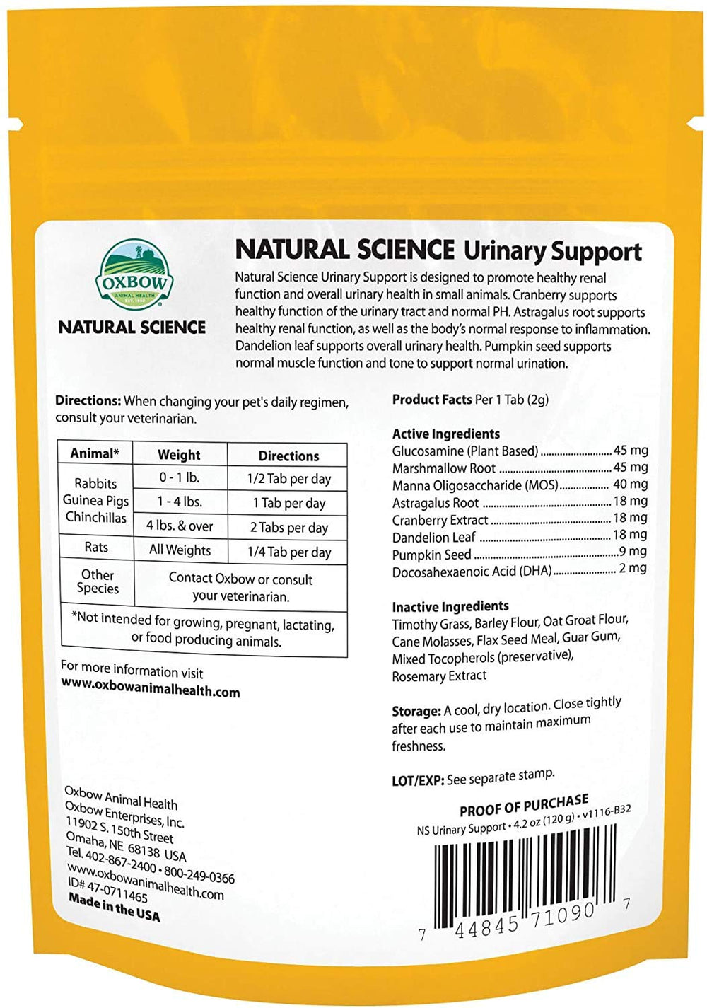 Close-up of Oxbow urinary support wafers showing fiber-rich formula for urinary health support