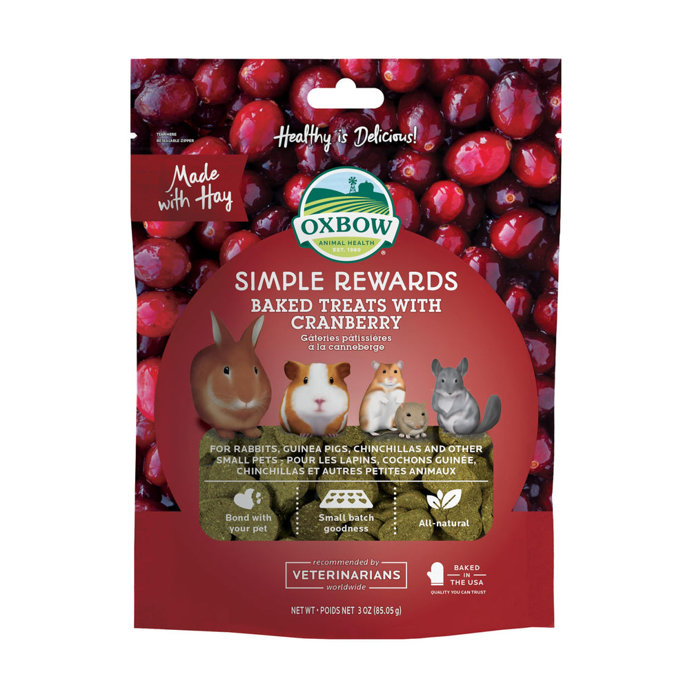 Oxbow Simple Rewards baked cranberry treats bag for rabbits and guinea pigs