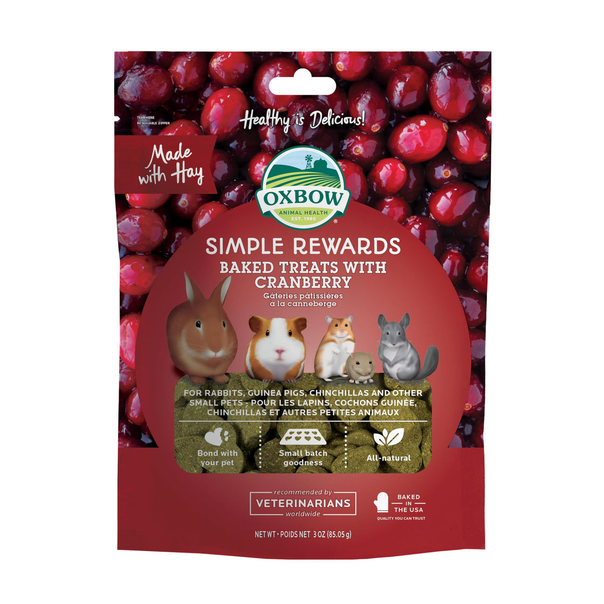 Oxbow Simple Rewards baked cranberry treats bag for rabbits and guinea pigs