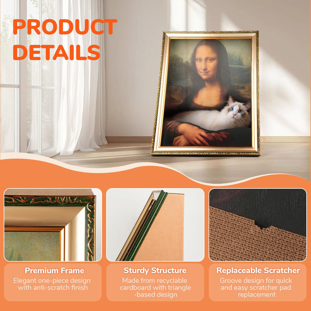 Oxfraki Mona Lisa cat scratcher close-up with eco-friendly texture