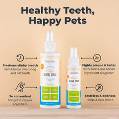 Oxyfresh Advanced Cat & Dog Breath Spray application-teeth demonstrates easy no-brush dental care for pets.