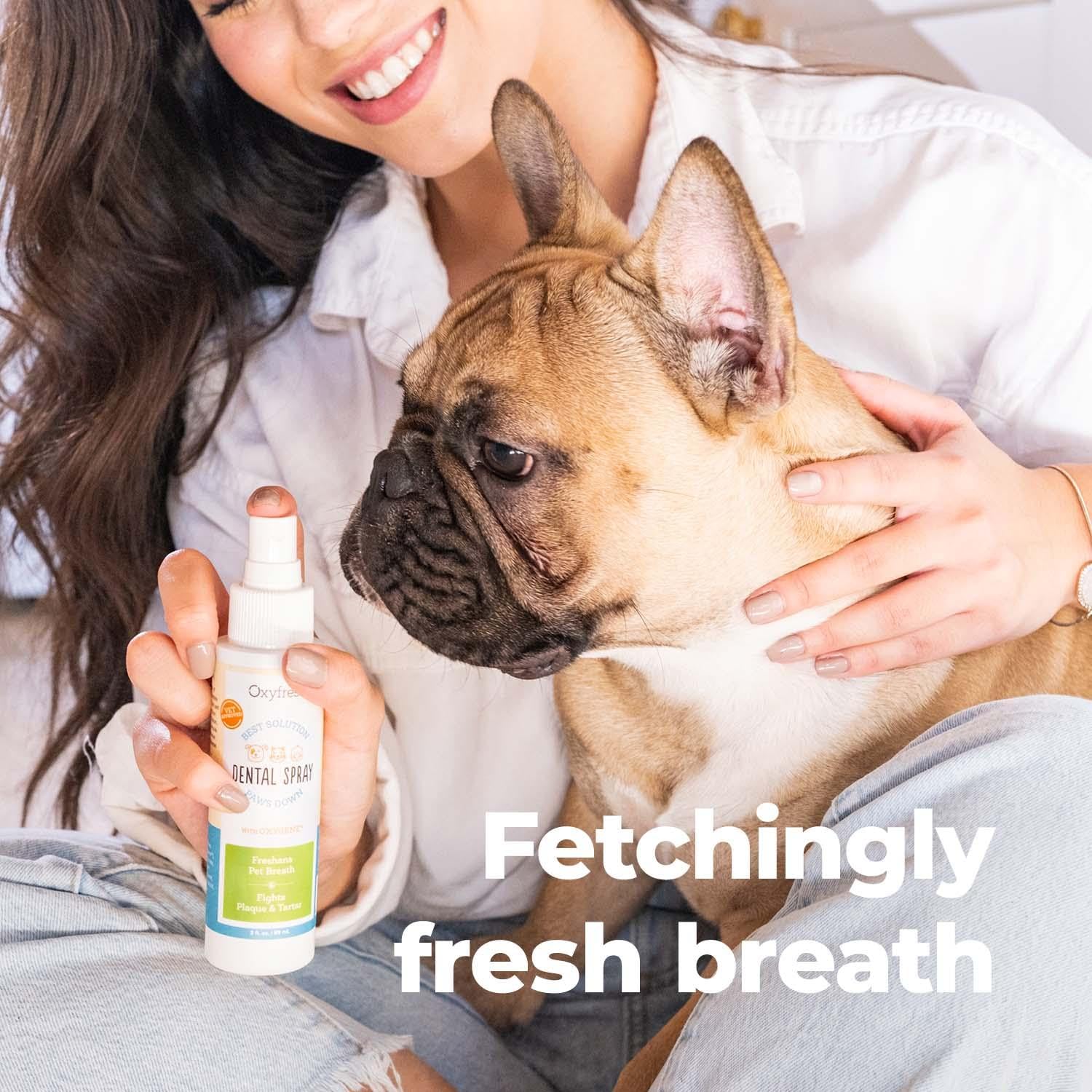 Oxyfresh Advanced Cat & Dog Breath Spray dog-mouth-shot shows direct mouth spray for odor reduction.