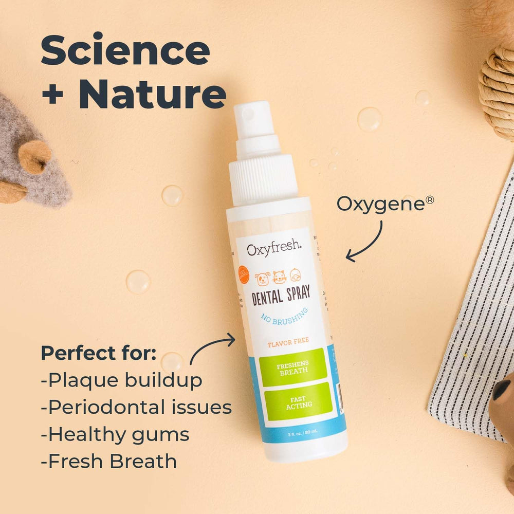 Oxyfresh Advanced Cat & Dog Breath Spray water-additive-cat highlights convenient use for cats' fresh breath.