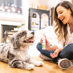 Oxyfresh Advanced Cat & Dog Breath Spray water-additive-dog illustrates easy dental care via water solution.