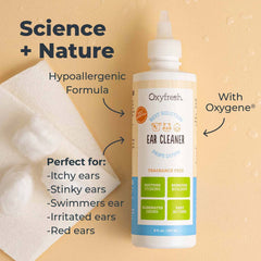 Spray application of Oxyfresh ear cleaner for fast, sting-free cleaning