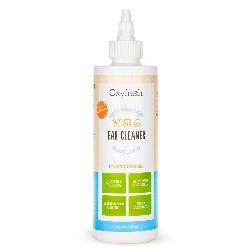 Oxyfresh Advanced Pet Ear Cleaner bottle ready for quick ear care for dogs and cats