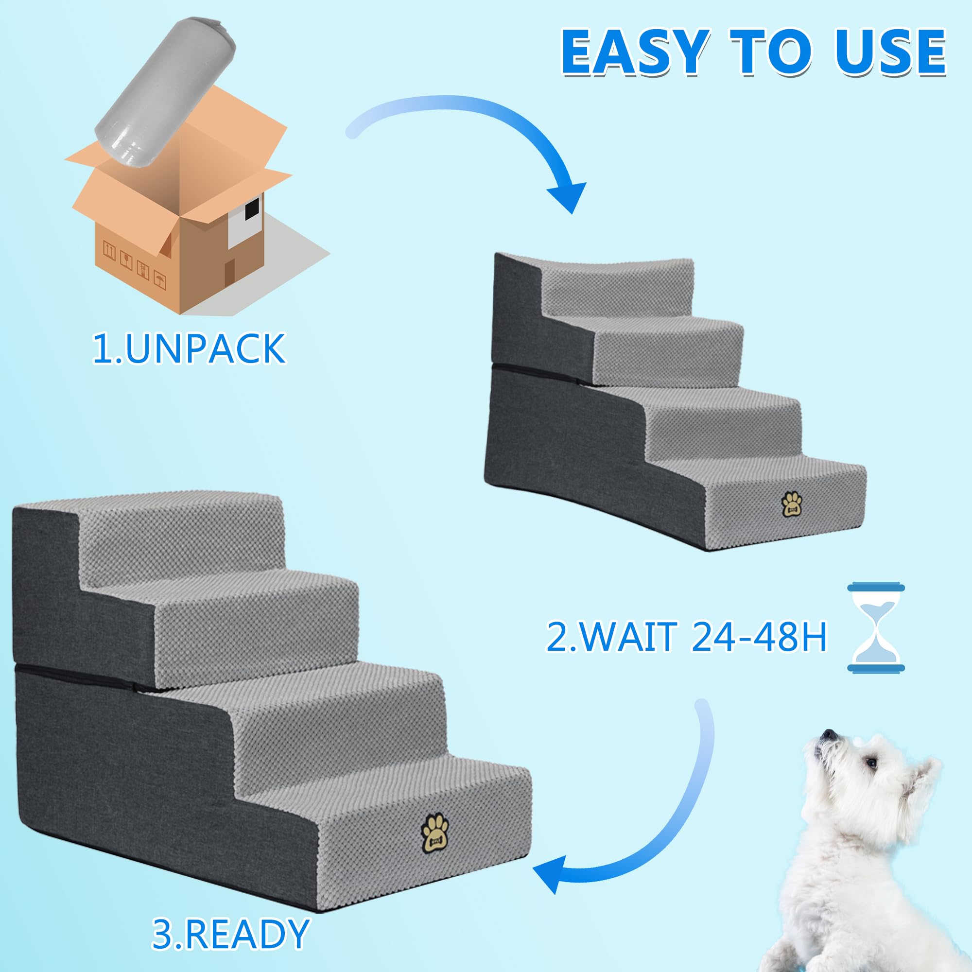 OYLZ Dog Stairs in-use-on-sofa: supports aging pets reaching the sofa or bed.