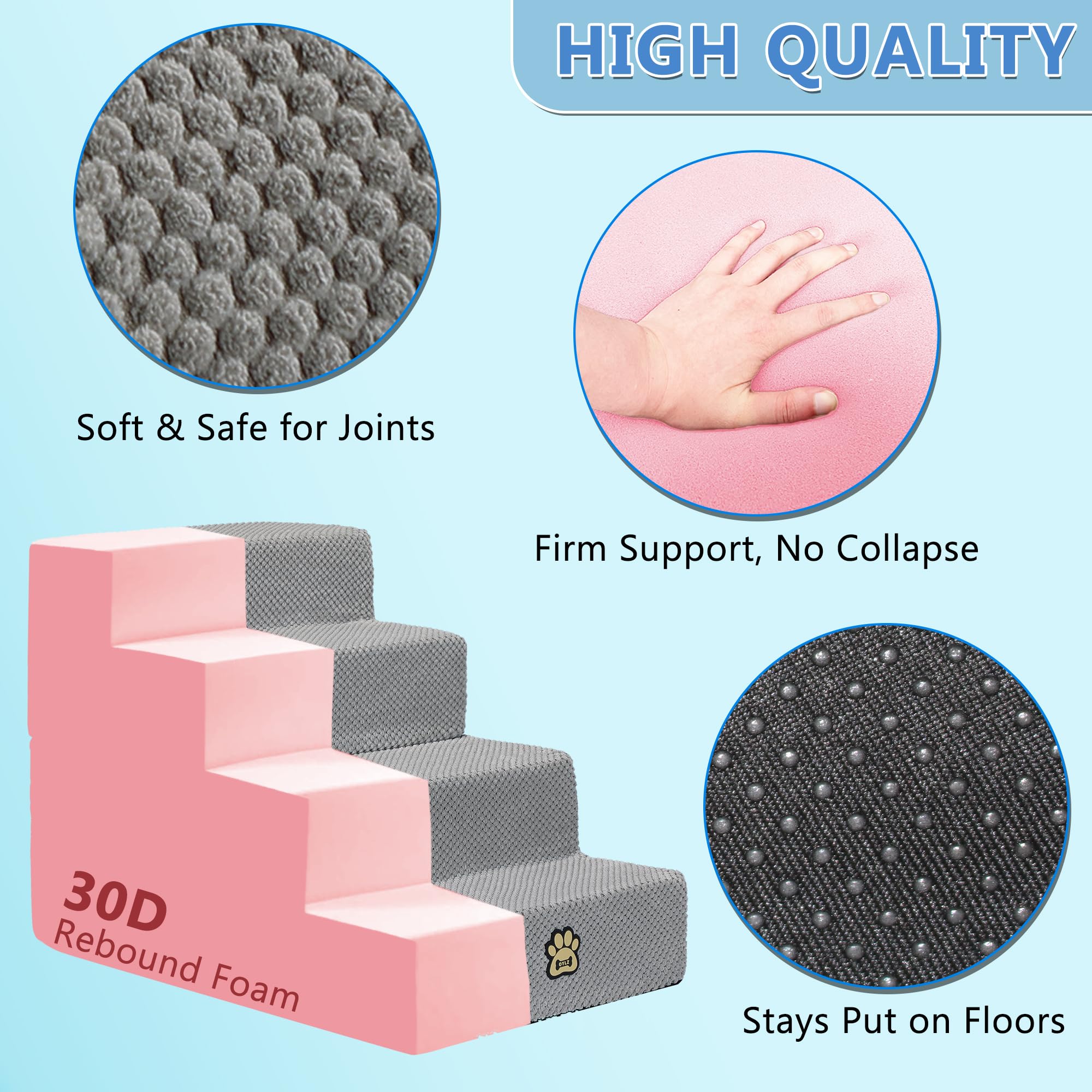 OYLZ Dog Stairs removable-cover-cleaning: machine-washable cover keeps fur and dirt easy to remove.