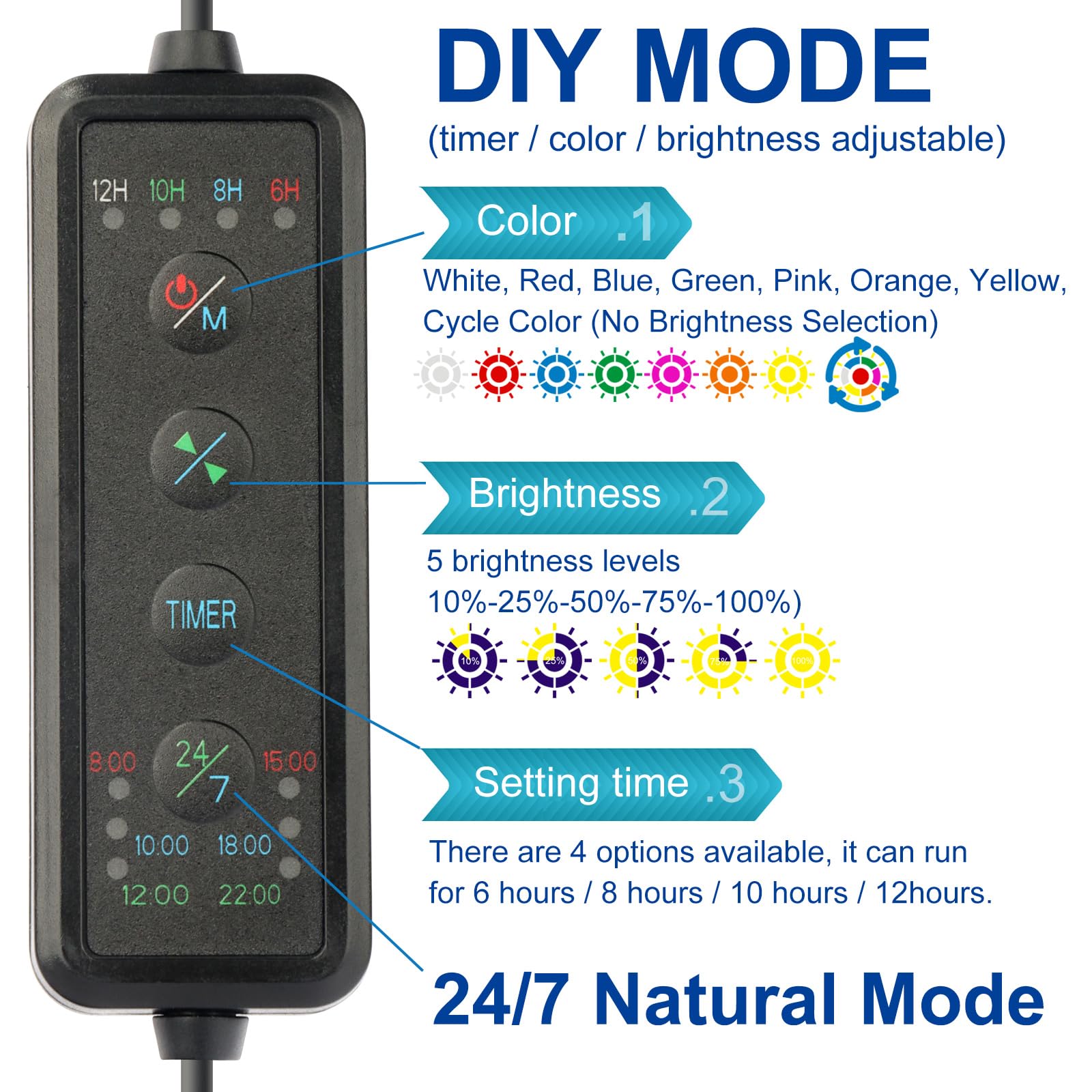 OYO WATER LED Light built-in timer lets you schedule lighting for energy efficiency.