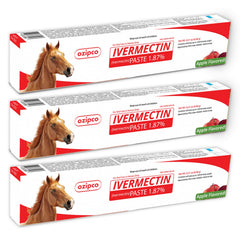 OZIPCO Ivermectin 1.87% horse paste apple-flavor 6.08g tube offers easy weight-based dosing.
