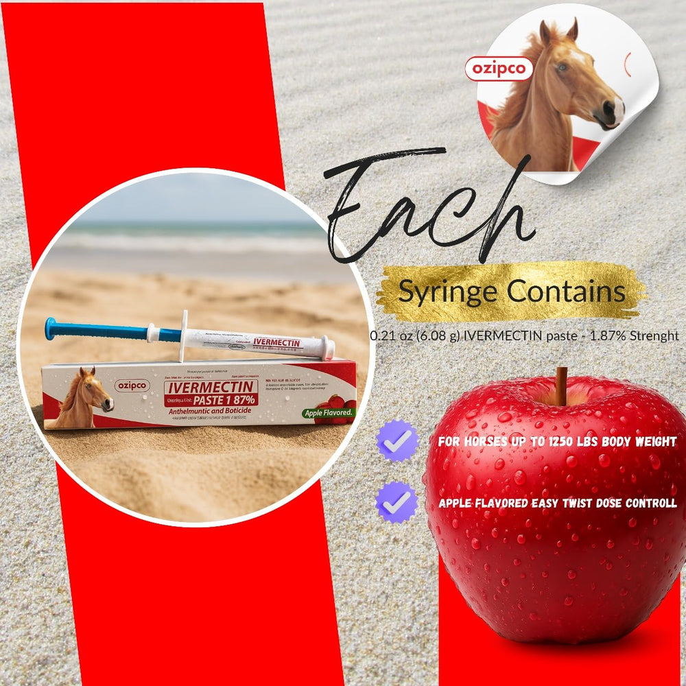 OZIPCO Ivermectin apple-flavor paste pack-of-3 demonstrates convenient multi-tube purchases.