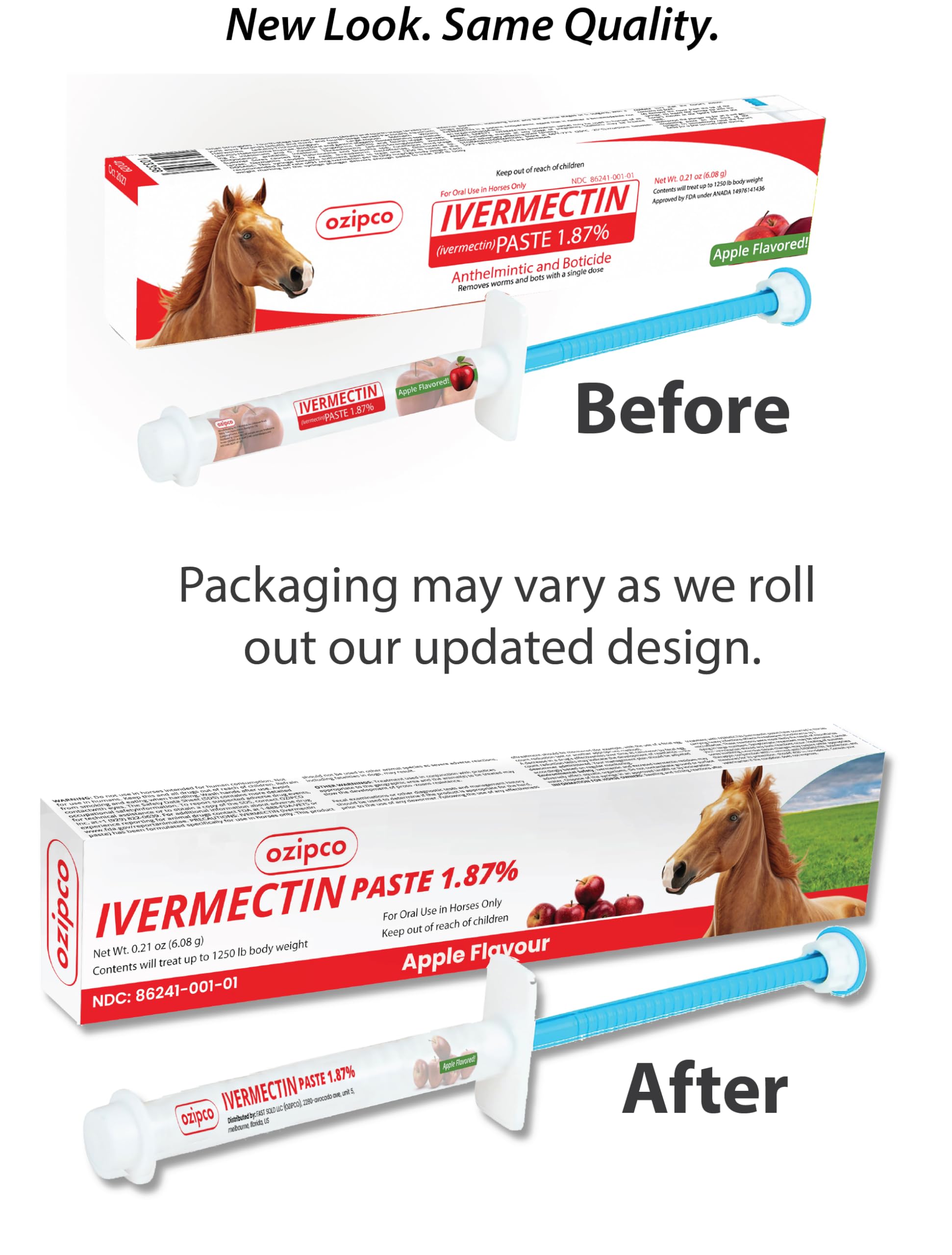 OZIPCO ivermectin horse paste easy-to-give apple flavor.