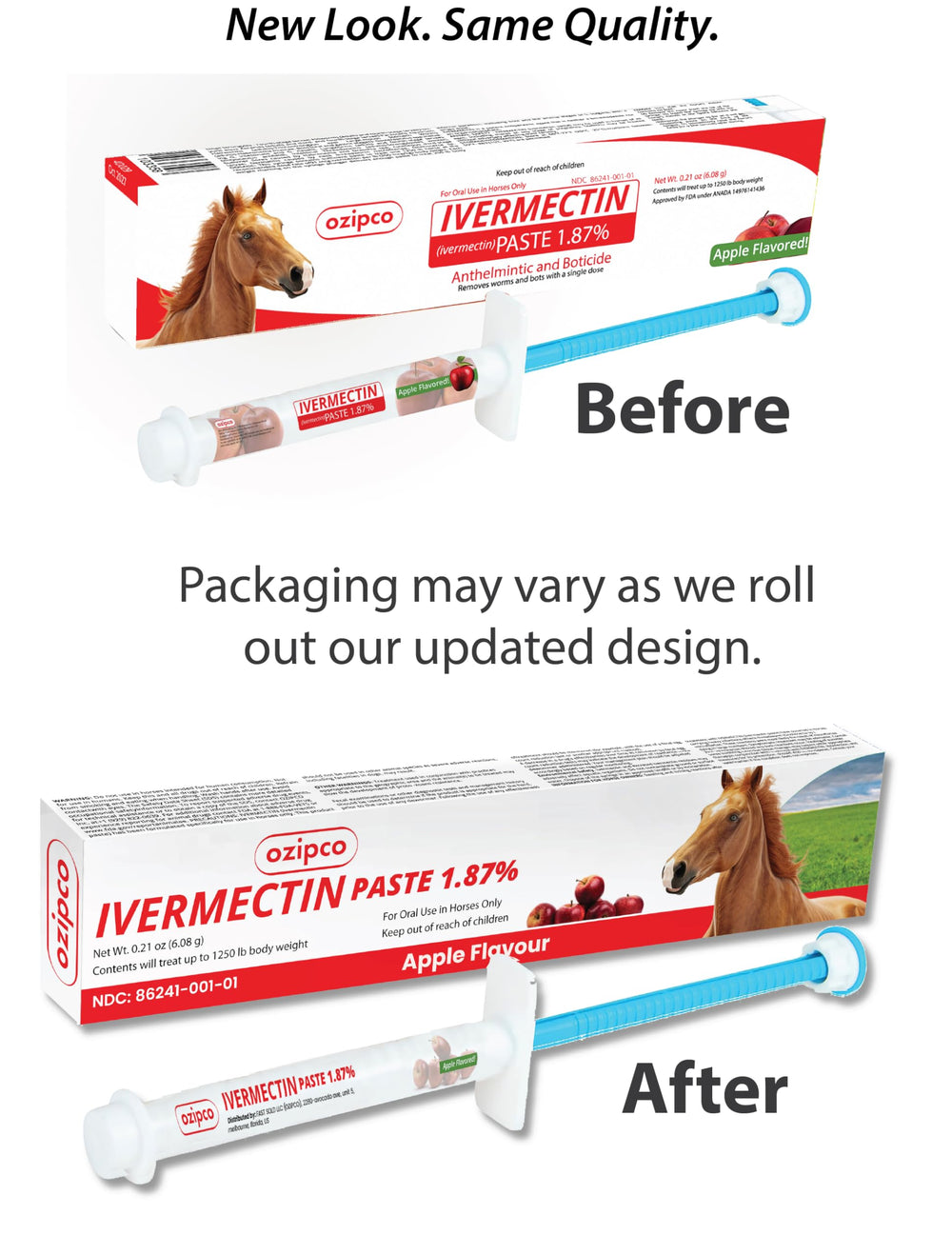 OZIPCO ivermectin horse paste easy-to-give apple flavor.