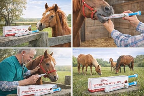 OZIPCO ivermectin horse paste packaging in syringe for barn use.