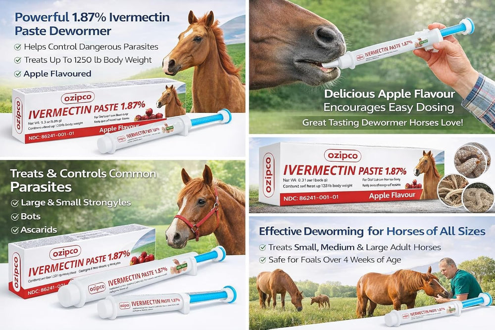 OZIPCO ivermectin paste used in pastures and stables to support routine care.
