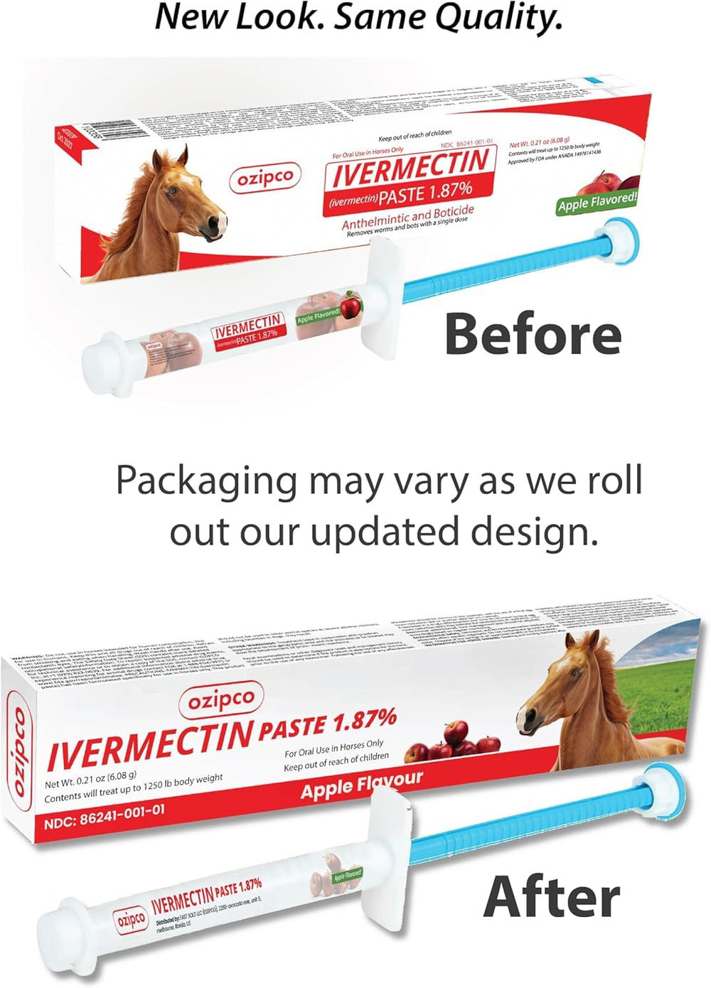 OZIPCO ivermectin 6.08 g tube pre-measured for horses up to 1250 lb.