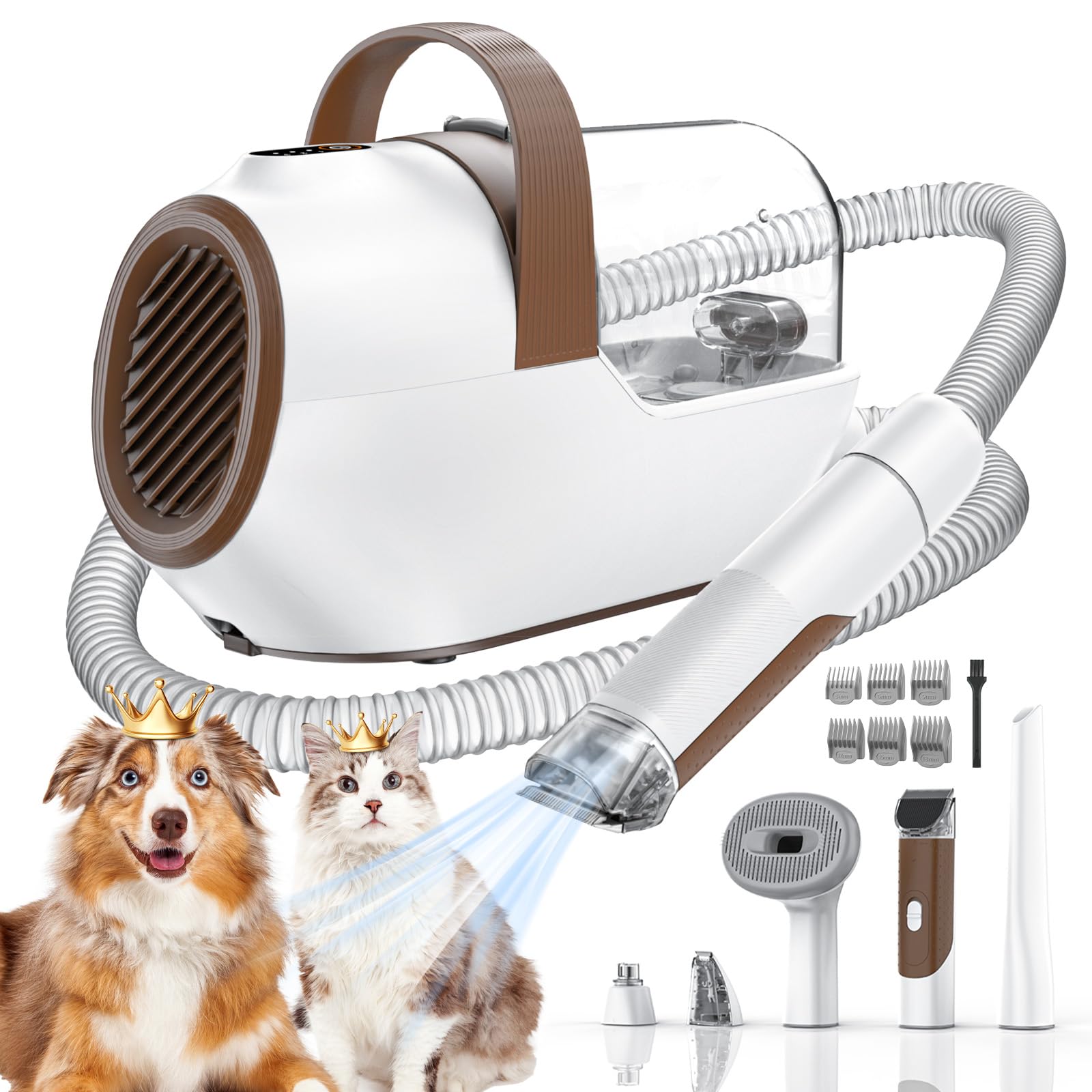 Ozumek dog grooming vacuum front view shows strong suction for efficient grooming.