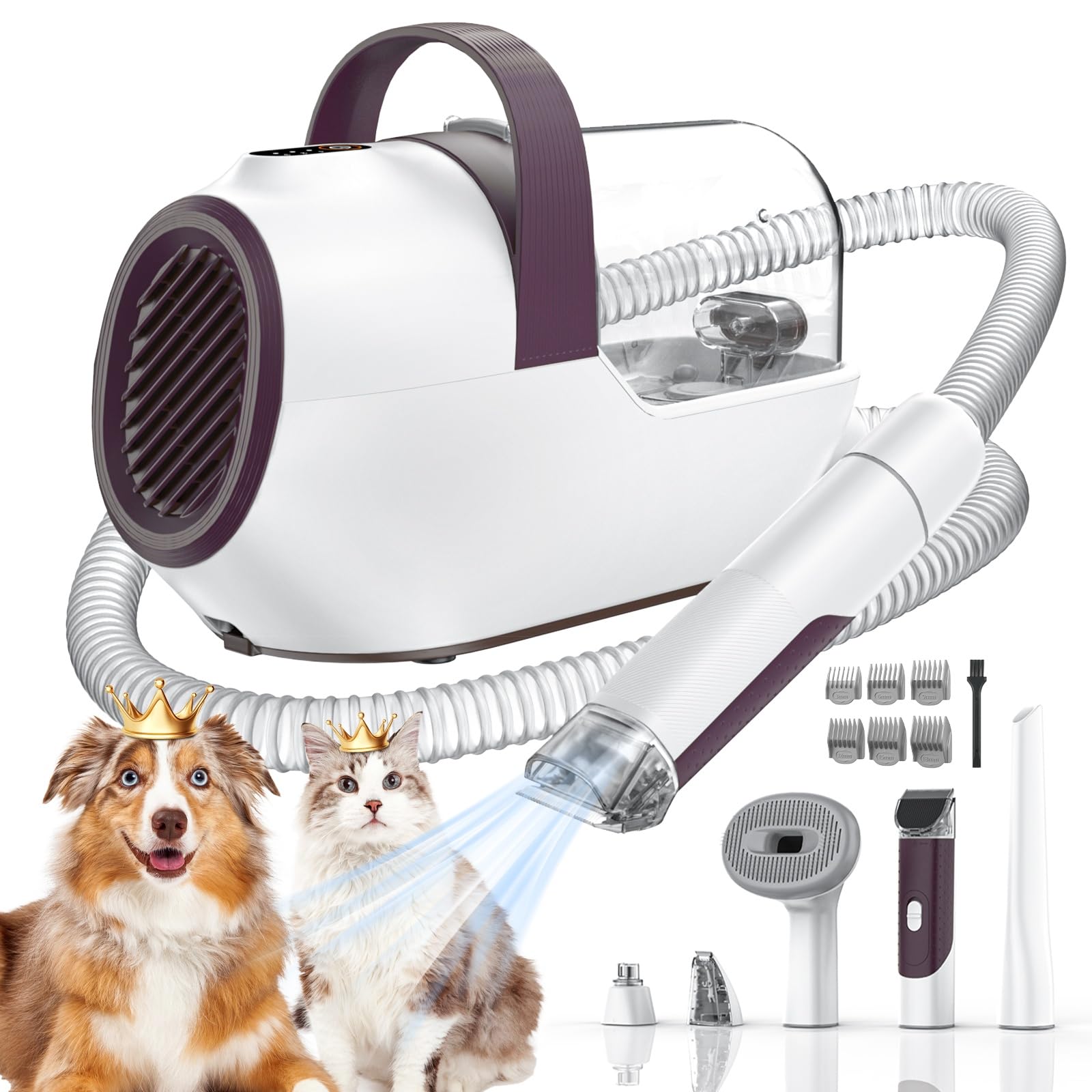Ozumek dog grooming vacuum front view shows compact design for easy home grooming.