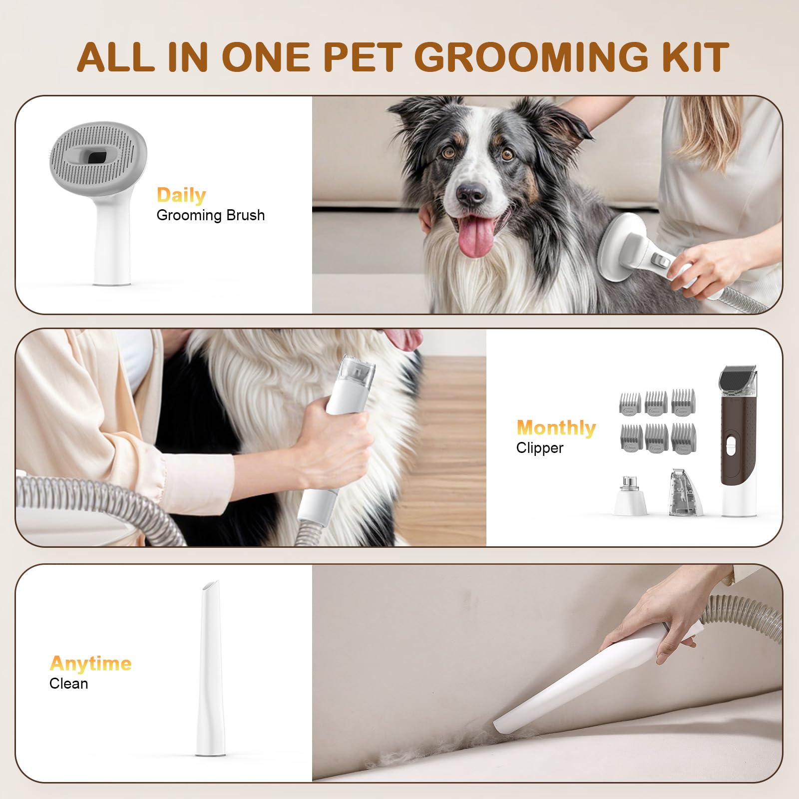 Ozumek detachable 2L dust cup ready for mess-free cleanup after grooming sessions.