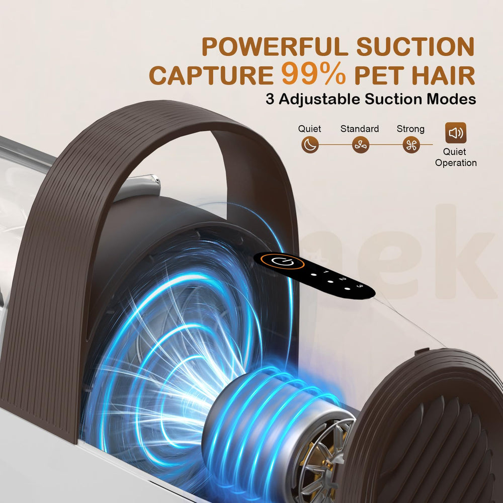 Ozumek detachable 2L dust cup enables easy cleanup after grooming.