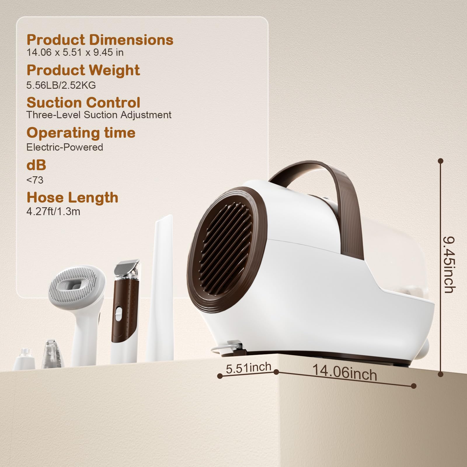 Ozumek extended hose image focuses on flexibility for grooming in larger spaces.